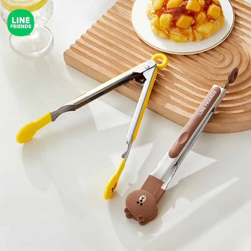 25Cm Brown Bear Silicone Food Tongs Kawaii Kitchen Stainless Steel Tongs Barbecue Separate Dishes Anti-Scalding Steak Tongs