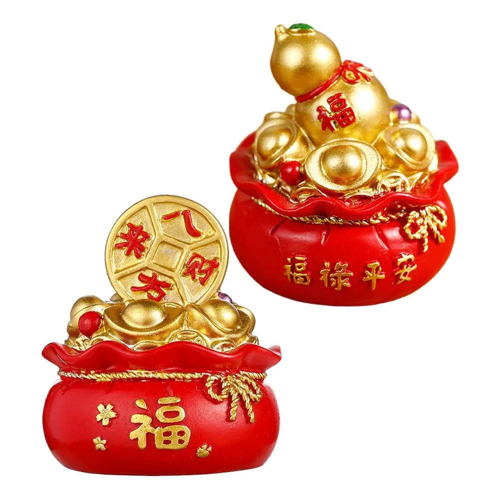 2Pcs Resin Money Bag Decor Good Luck Pouch Ornament for Cake Table Desktop New Year Home Decoration Lucky Charm