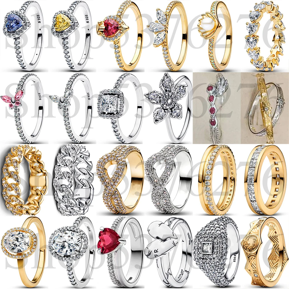 

925 Silver Elevated Heart Pavé Square Cocktail Cuban Chain Double Band Row Eternity Halo Fashion Ring For Women Gift DIY Jewelry