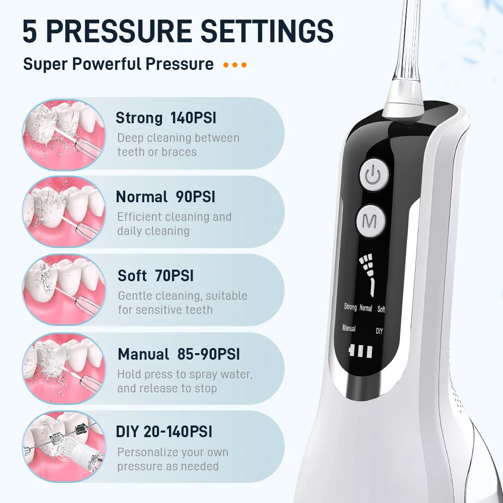 Oral Irrigator USB Rechargeable Water Flosser Portable Dental Water Jet 300ML Water Tank Waterproof Teeth Cleaner For Oral Care