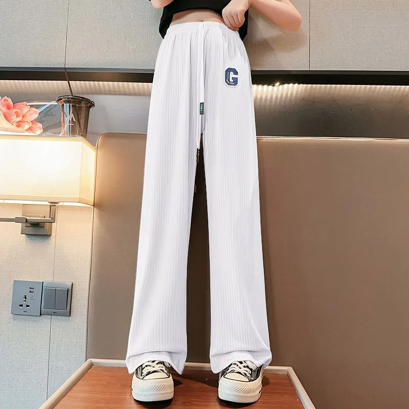 New Summer Girls Pants White Ice Feeling Trousers High Street Hip-hop Style Children's Sports Pants High Quality Kids Clothes