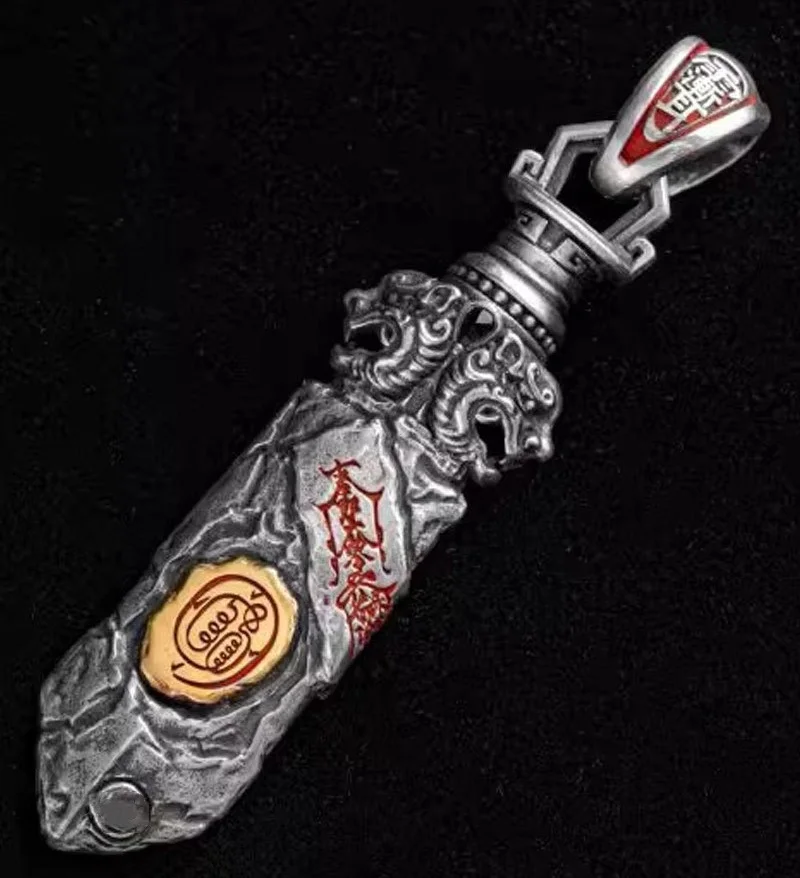 Blessing Taoist Scriptures Sword Pendant Men Jewelry Retro Relief Dragon Head Amulet Necklace Male Choker Accessories