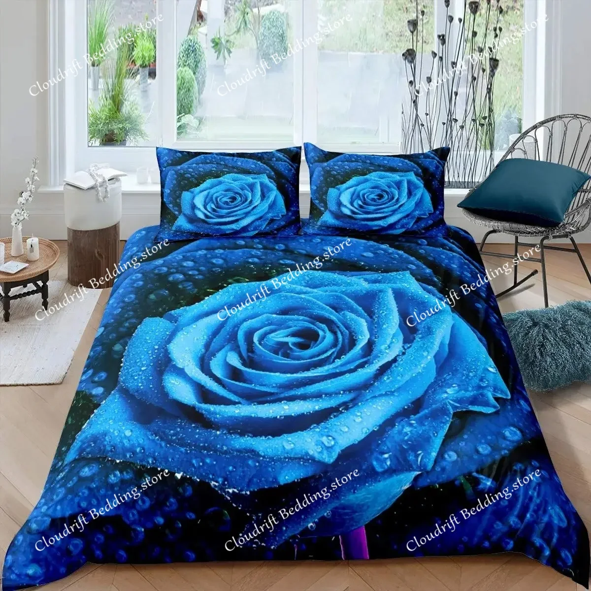 

Blue Rose Floral Flowers Bedding Set Boys Girls Twin Queen Size Duvet Cover Pillowcase Bed Kids Adult Fashion Home Textileextile