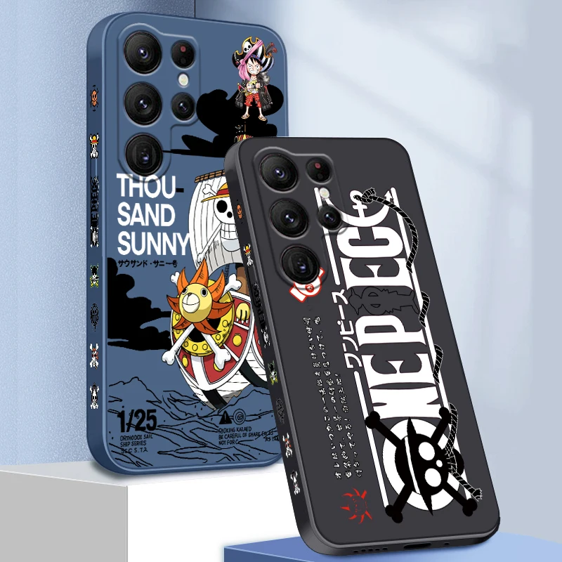 Cartoon One Piece Luffy Art dla Samsung Galaxy S25 S24 S23 S22 S21 S20 Plus Ultra FE 5G Liquid Left Rope Cover Etui na telefon