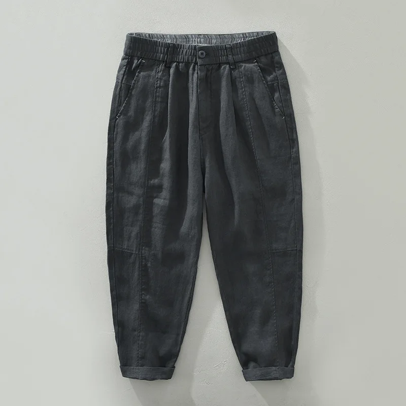 

Loose Fit Linen Nine-Tenths Pants Elastic Waist Thin Sle Summer Spring Retro Japanese Sle Loose plus Size Trousers