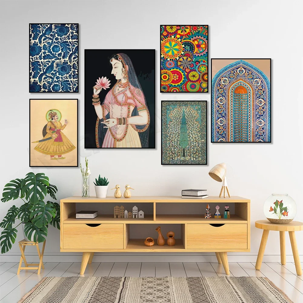 Indian Mughal Wall Art, Tree of Life, Royal Prince with Rose, Rikshaw Tuk Tuk, Indian Indigo, Raja Painting, Indian Palace Poste