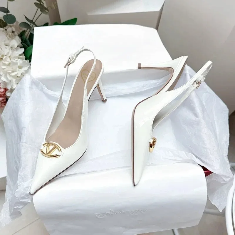 Black Patent Leather Heeled Sandals Summer 2025 New Elegant Woman Thin High Heels Pointed Toe Sexy Fashion Party Women's Sandals