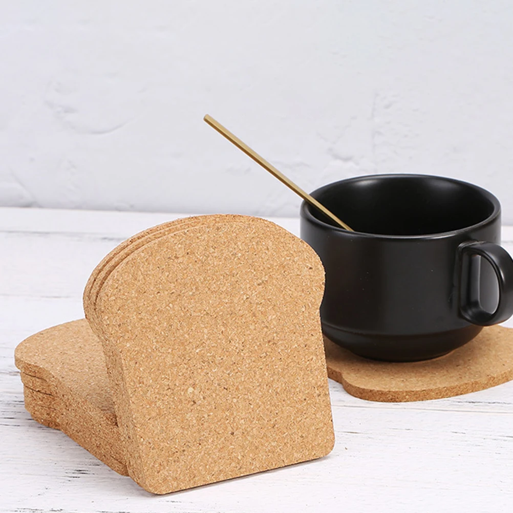 

10pcs Coasters Heat resistant Decorative Drink Mats Home Table Wear resistant Pad Toast Shaped Cup Cork Cup Mats Mat