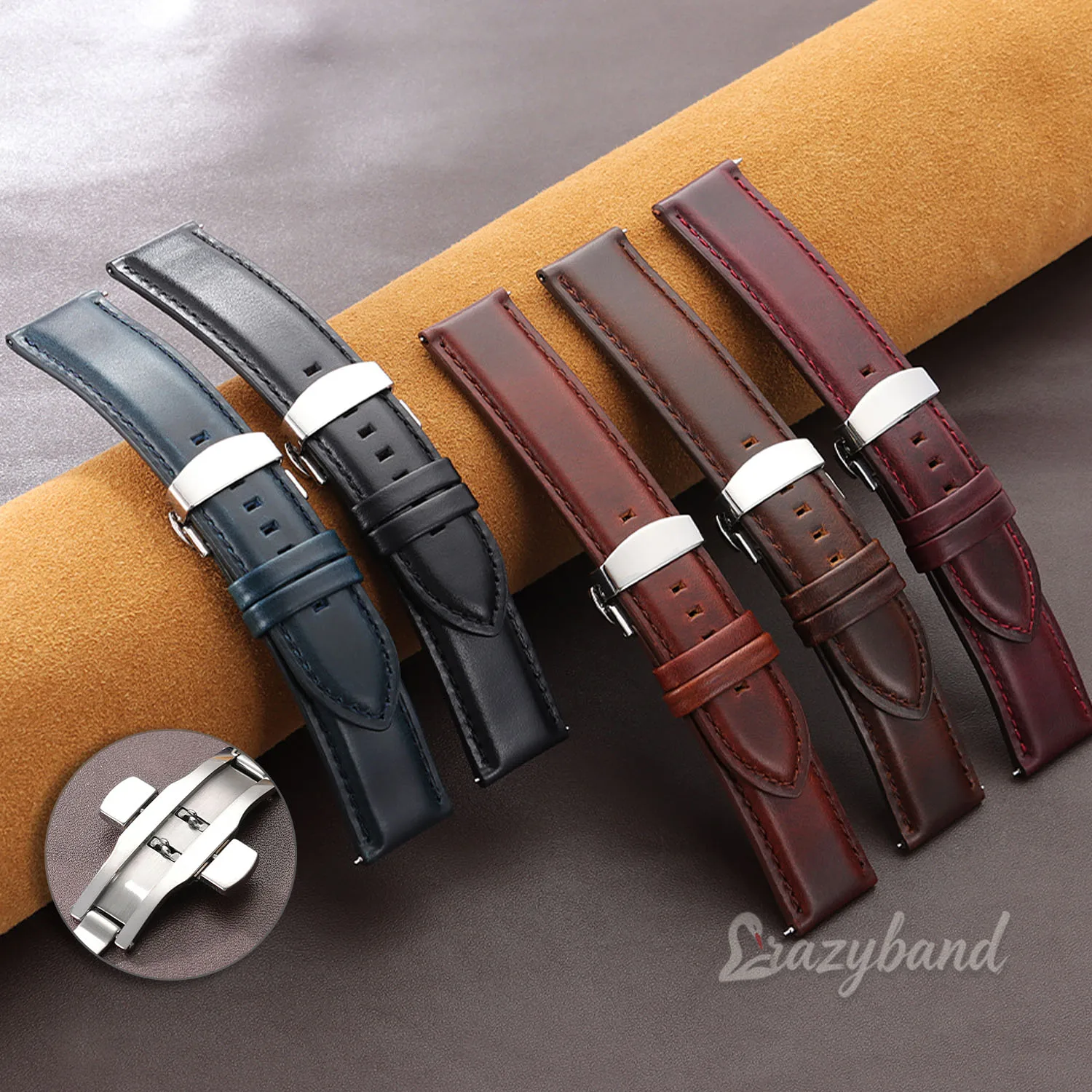 Genuine Cowhide Leather Watch Band Brown Blue Universal Business Strap Silver Buckle Women Men Strap Accessories 18mm 20mm 22mm