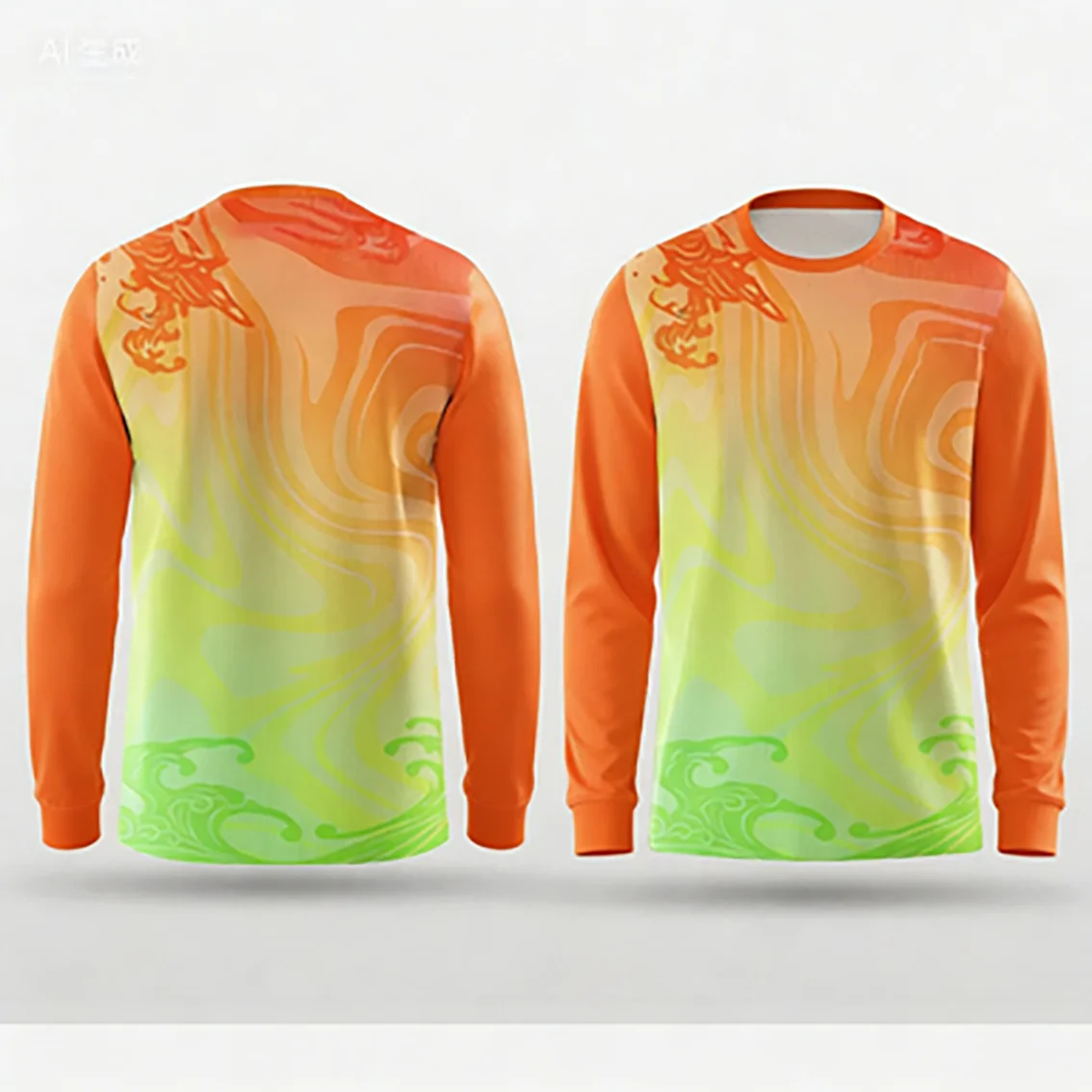 Gradient Long Sleeve Cycling Jersey with Mythical Beast Print | Quick-Dry & Breathable Fabric | Spring & Fall Riding Gear