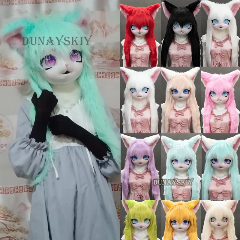 

24Color Wearable Fursuit Headset Furry Cosplay Costume Kig Head Mask Paws Comiket Furries Rabbit Doll Cat Beast Costume Animal