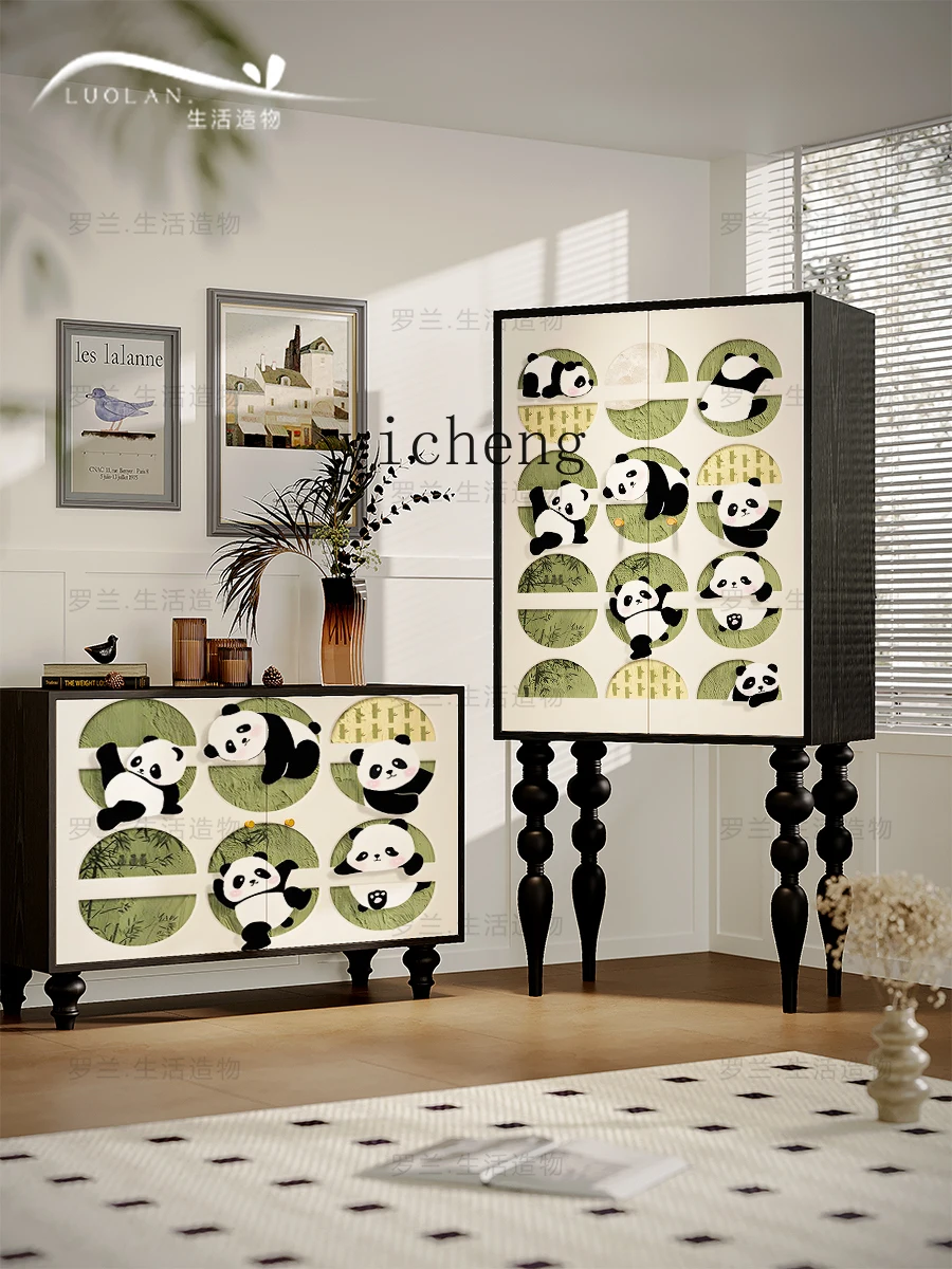 ZK Cream Style Solid Wood High Foot Cabinet Living Room Integrated Storage Cabinet Design Sideboard Cabinet