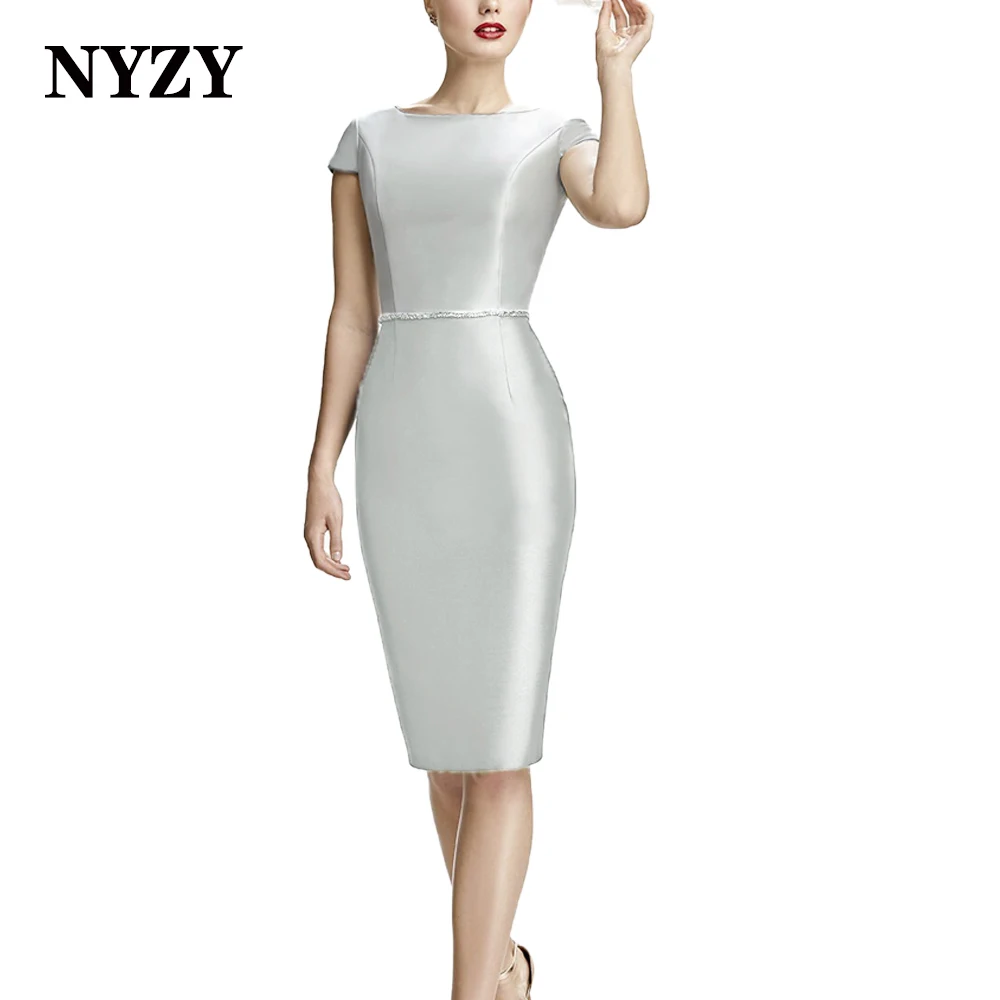 NYZY M404 2-Piece Satin Champagne Mother of the Bride Groom Dresses with Coat 2024 Short Formal Dresses Wedding Party Cocktail