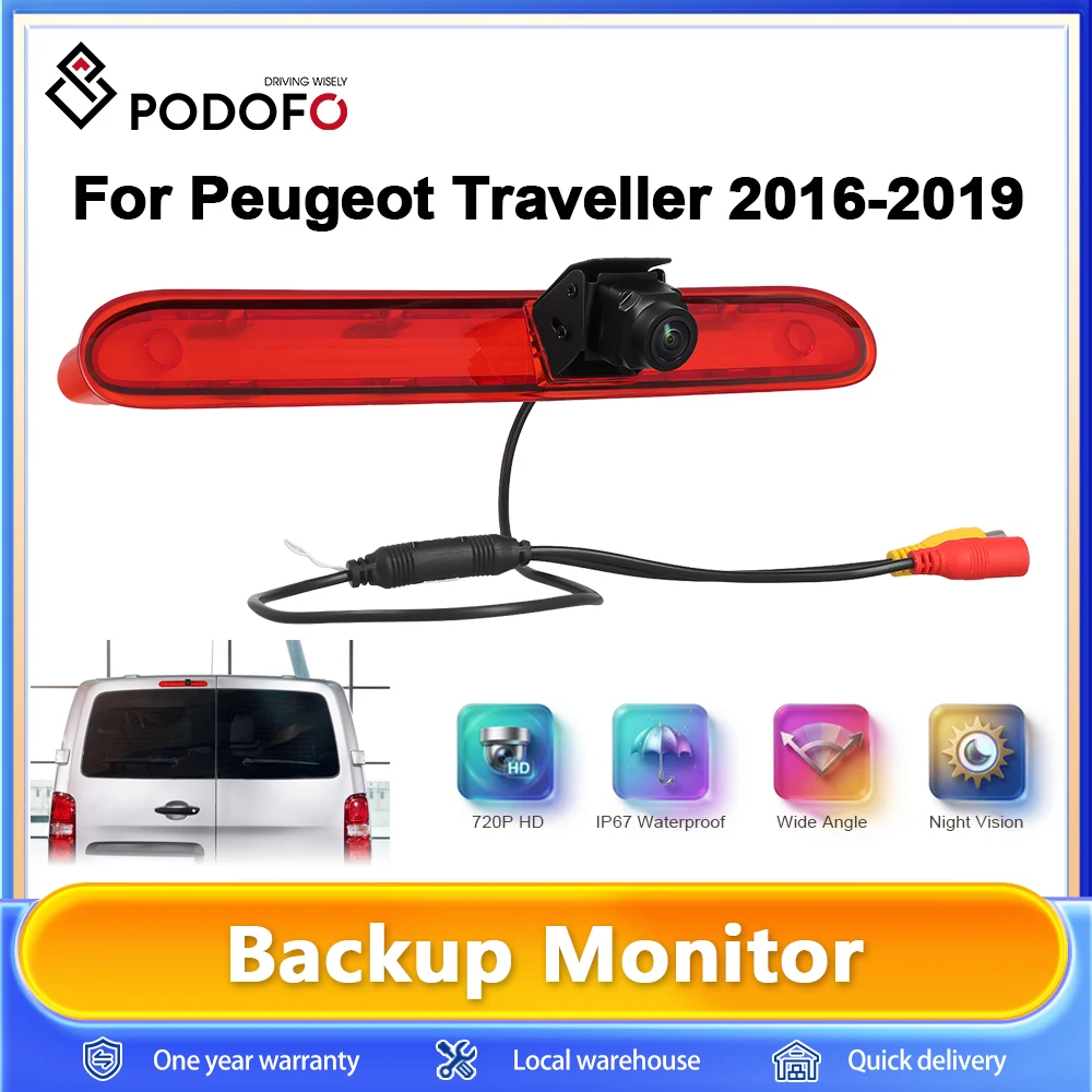 Caméra de recul Podofo avec vision nocturne et feu stop pour Peugeot Traveller/Citroën SpaceTourer/Toyota Proace 2016-2019