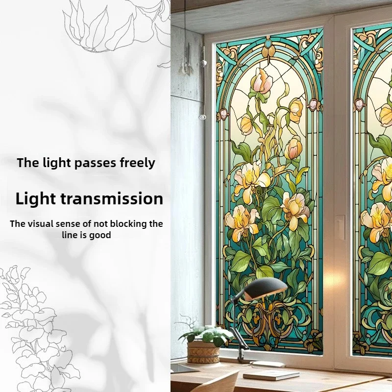 

European Retro Gold Glass Film, Waterproof, Anti Peeping, and Non Reflective Glass Film Window Film Stained Glass Static Cling