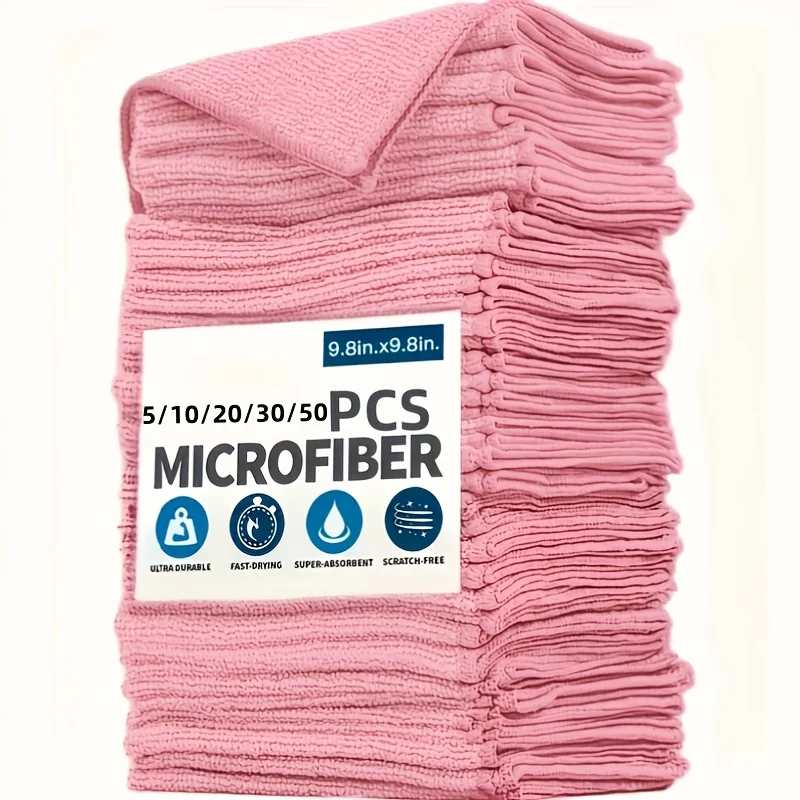 1-50Pcs Light Pink Microfiber Kitchen Towels Super Absorbent Soft Durable Cleaning Cloths Glass Countertops Pans Bowls Faucets view 5
