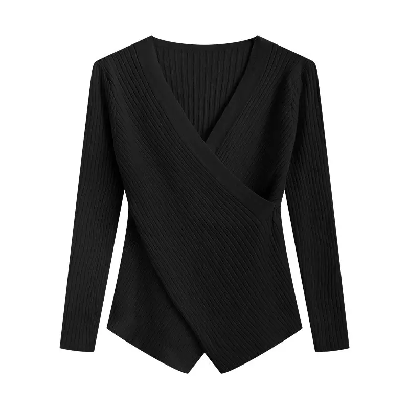 Milk style early autumn black slim fit knit top women's bottom sweater 2024 sweater  cashmere  oversized sweater  pulls