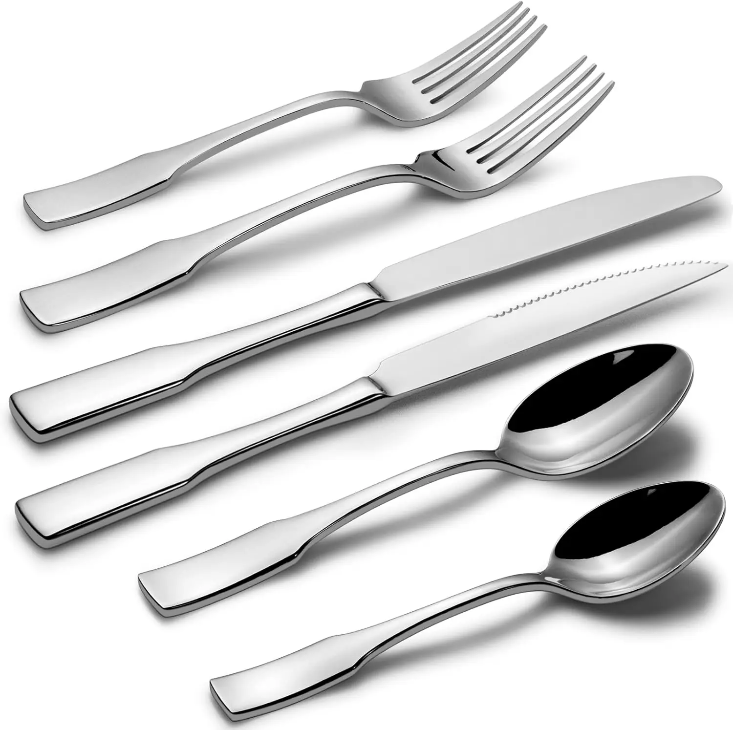 

48-Piece Stainless Steel Silverware Set with Steak Knives, Service for 8, Mirror Polished and Dishwasher Safe