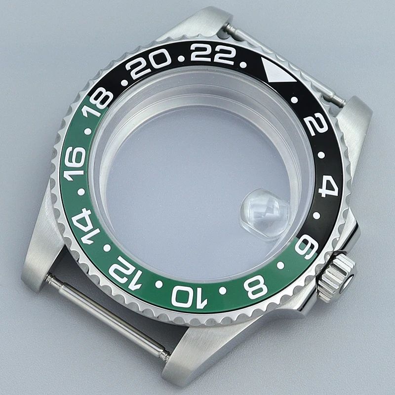 Silber 40 mm Edelstahl-Uhrengehäuse, Saphirglas für Nh35 Nh36 Nh34 Eta 2824 PT5000 8215 Uhrwerk, 28,5 mm Zifferblatt, GMT-Uhrengehäuse