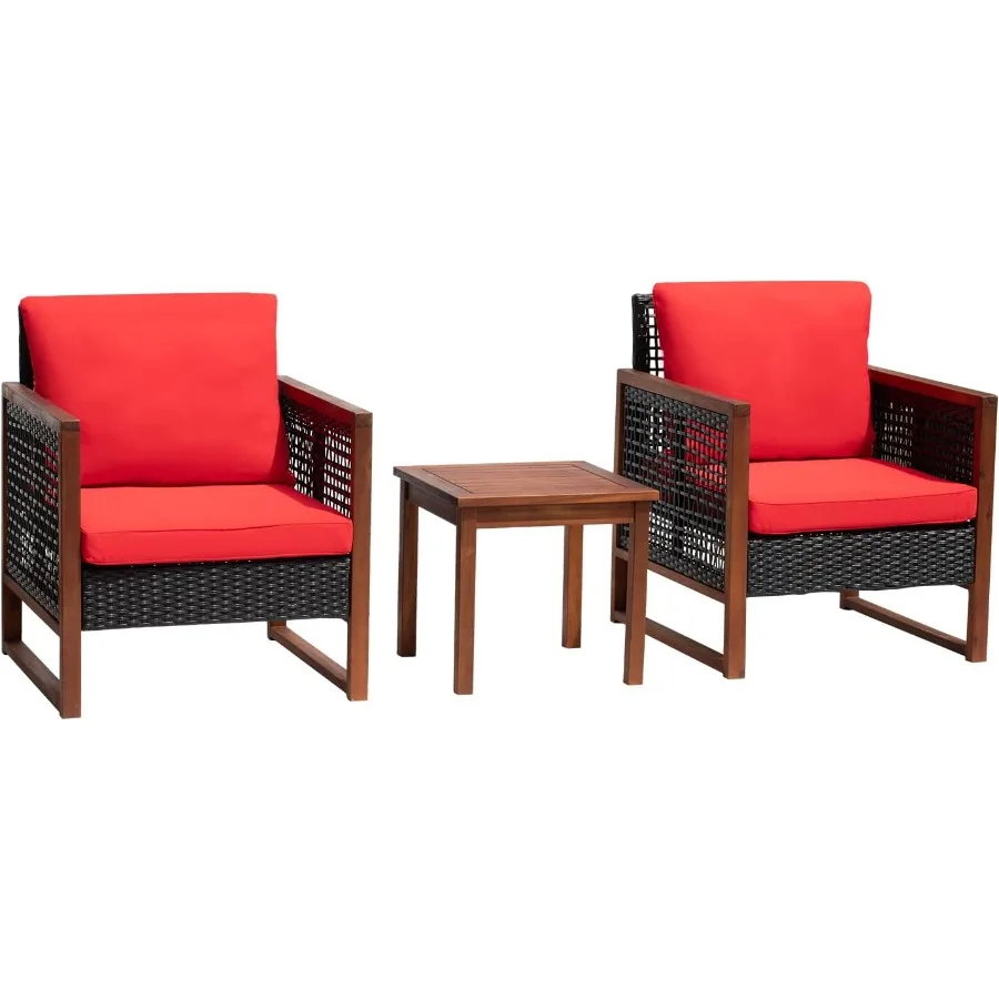 

3Piece Acacia Wood Outdoor Patio Bistro Set with Water Resistant Cushions and Coffee Table for Beach Backyard Garden Conversati