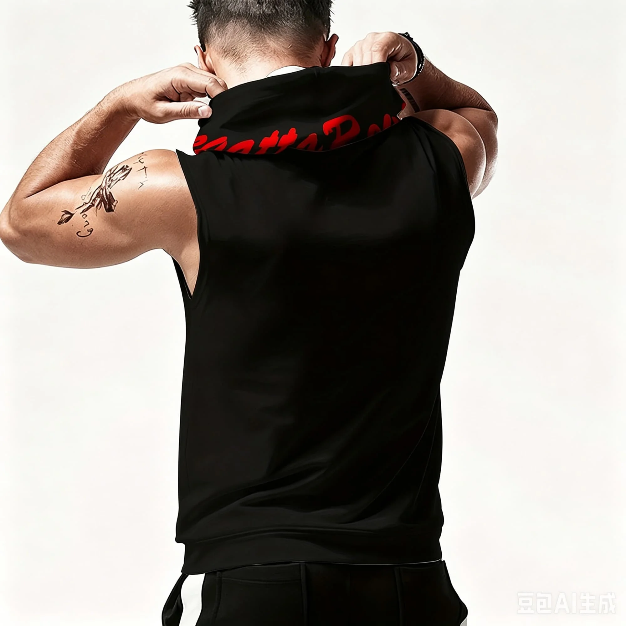 Men's Loose Hooded Tank Top with 3D Digital Letter Print,Quick-dry Breathable Sleeveless Hoodie for HikingWorkout Outdoor Sports