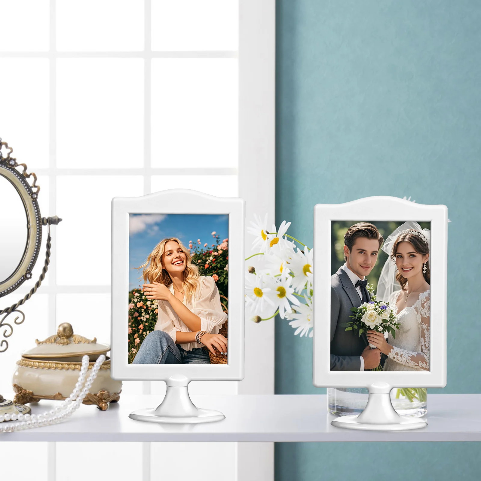 

Photo Frame Set of 4 Double Sided Standing Tabletop Frames for Desk Display Modern Picture Frame with Easel Back Design