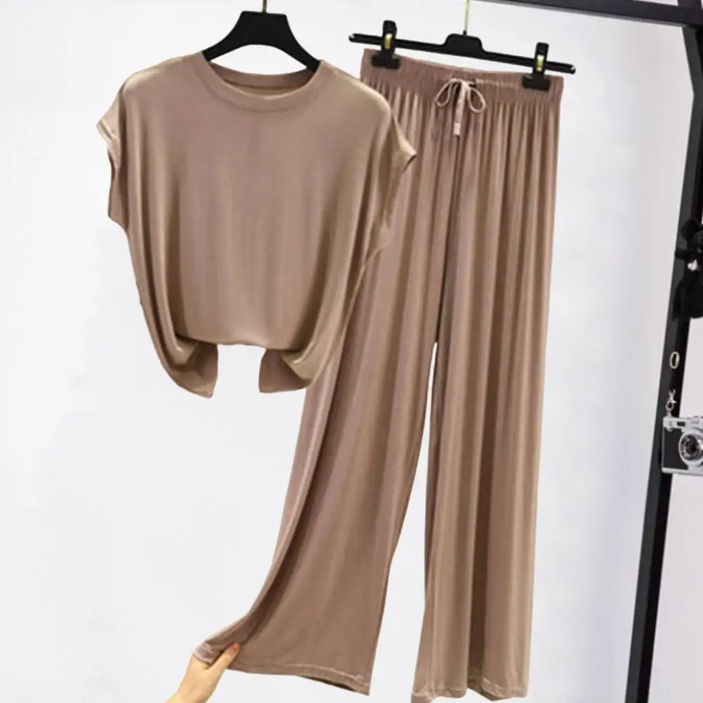 

Comfortable Women Summer Tracksuit Round Neck Lady T-shirt Pants Set Comfortable Thin Women Top Pants Set Home Wear