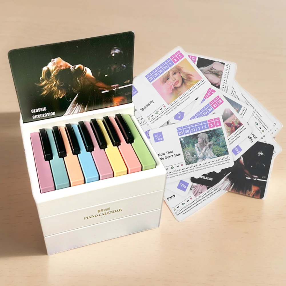 Taylor Piano Calendar 2025 Mini Piano Calendar Desktop Peripheral Ornaments with 27 Music Calendar Cards 52 Songs Gift for Fans