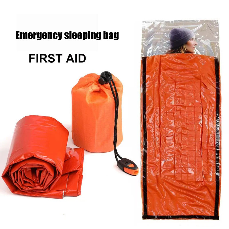 

Спальный мешок для выживания со свистком для экстренной помощи — оранжевый, для кемпинга, пеших прогулок и экстренного использования — удерживает тепло тела в холодном виде