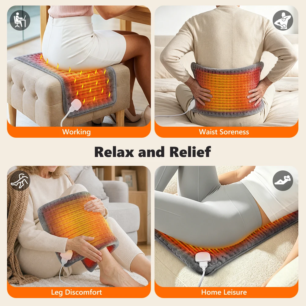 Heating Pad for Back Electric Flannel Warm Compress Mat 10 Temperature Levels Auto Off Washable Warmer Pads for Office Sofa Bed