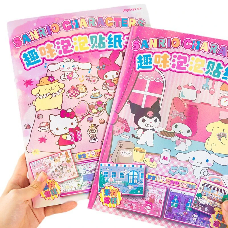 Sanrio New Creative Sticker Book Kawaii Quiet Book Bubble Scene Sticker Book Girls Handmade Gift Toys