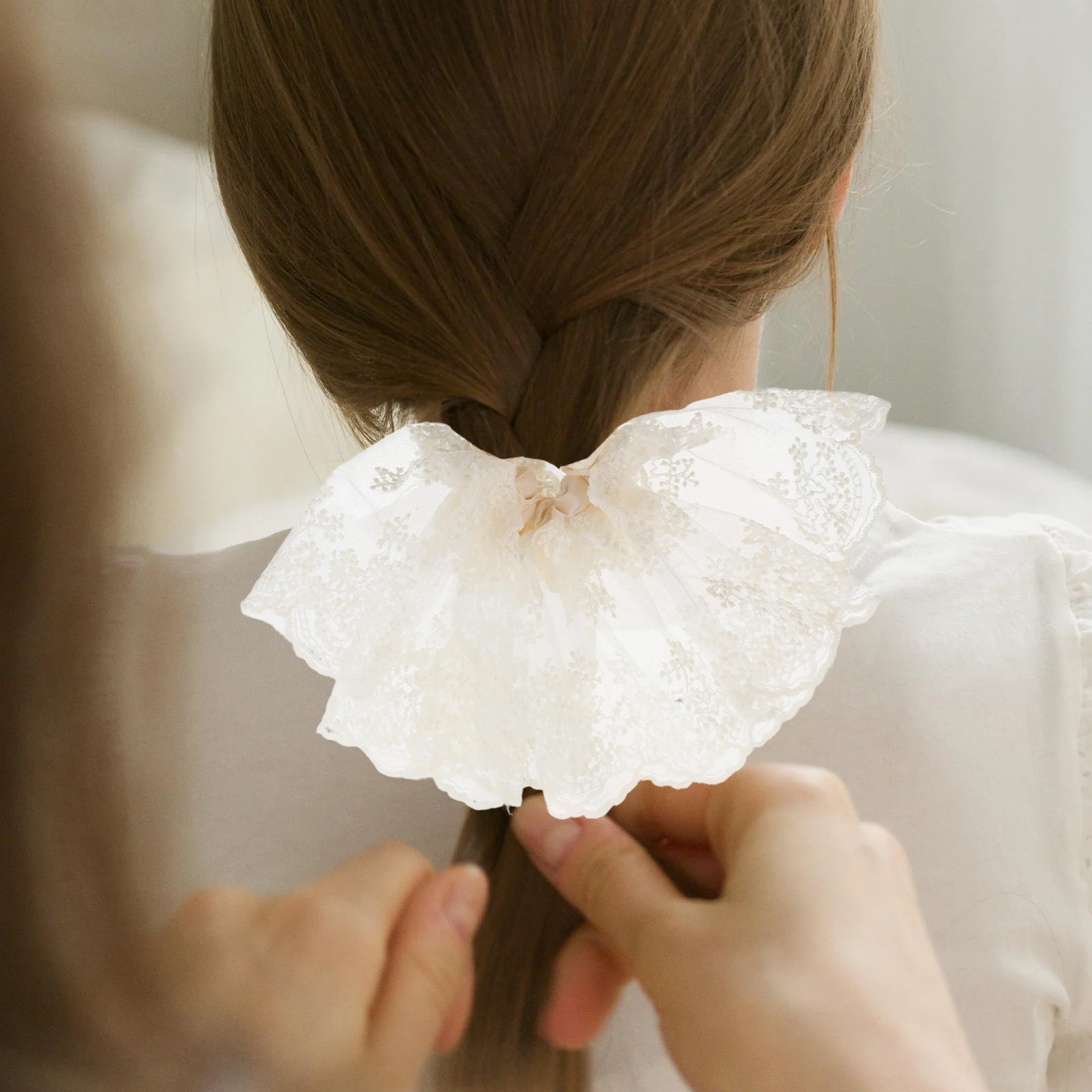 

Double-Layer Lace Hair Scrunchies French Style Soft Elastic Ponytail Holder for Low Bun Elegant Hair Accessories for Women Daily