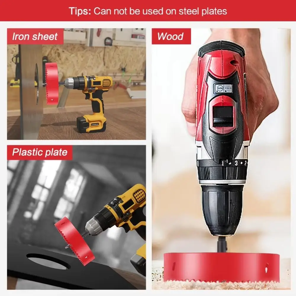 

Размер 80-100 мм Биметаллическая кольцевая пила из стали HSS Легкое удаление стружки Кольцевая пила по дереву Износостойкая без скольжения Комплект кольцевых пил DIY Проекты