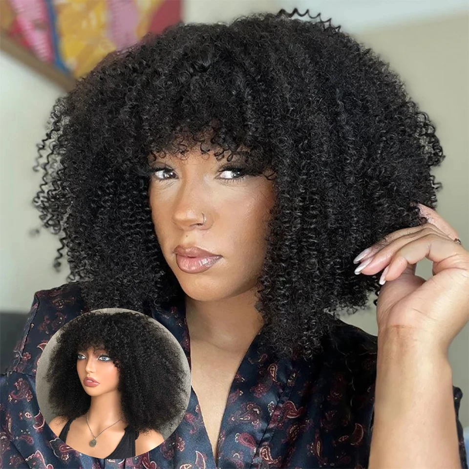 Mongolian Short 4B 4C Wigs Afro Kinky Curly Bob Wig Brazilian Wig Human Hair Human Hair Natural Hair Wigs Full Machine