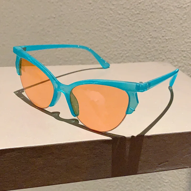 Sexy Vintage Y2K Cat Eye Half Frame Sunglasses Women For Men Sun Glasses Punk Luxury Brand Designer Popular Pink Cool Shades
