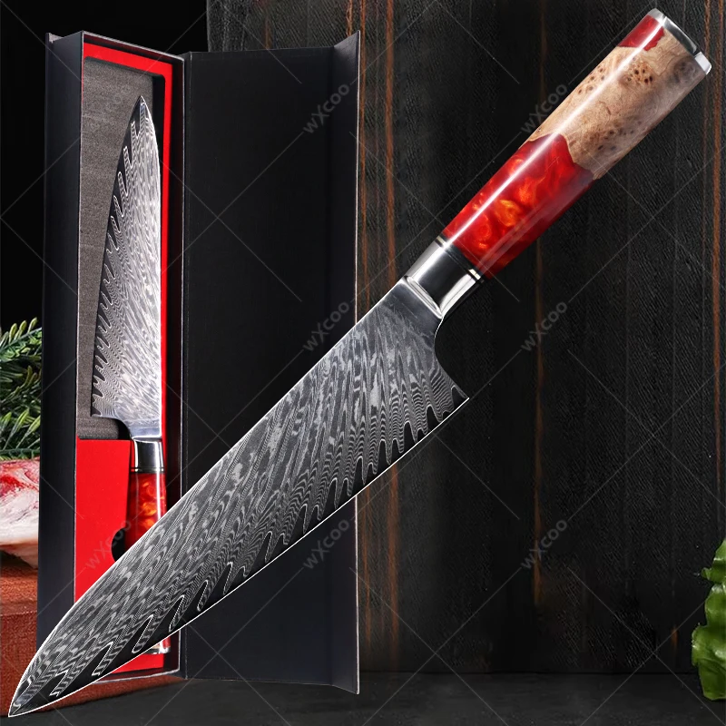 

Damascus Steel Kitchen Knife Professional Chef Knife Meat Cleaver VG10 Resin Handle Household Slicing Knife with Box