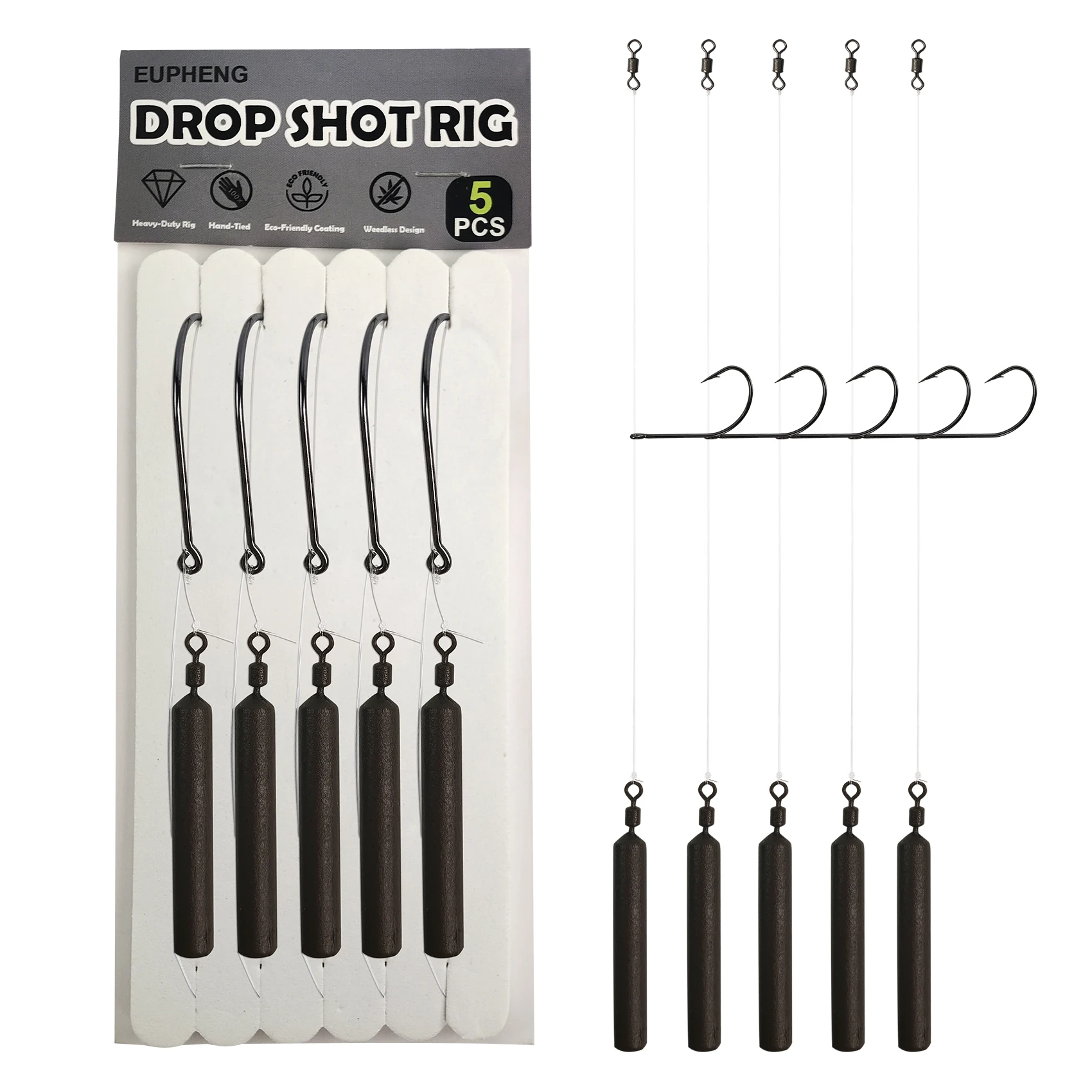 Eupheng Drop Shot Rig Ready Rig with Fishing Weight Sinker 3.5g-14g for Bass Fishing