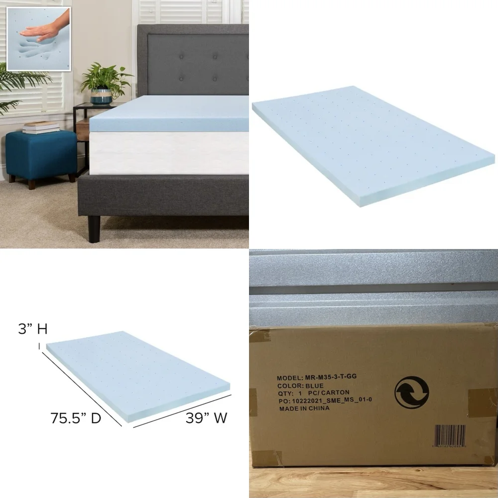

New Capri Comfort Twin Low Allergen 3 Layer Memory Foam Mattress Topper for Better Sleep Support and Pressure Relief