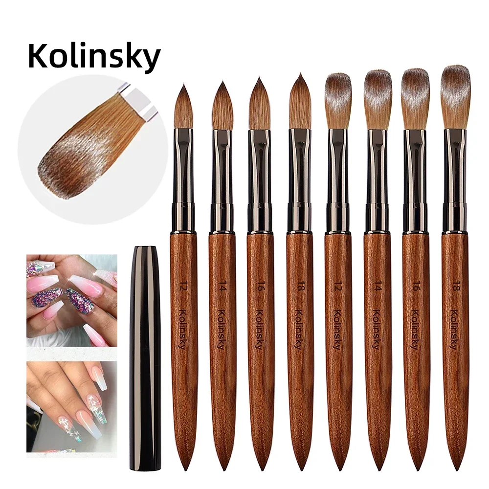 100% Kolinsky-cepillo acrílico para uñas, mango de sándalo púrpura, pluma para tallar Gel UV prensado, polvo líquido, dibujo de uñas DIY