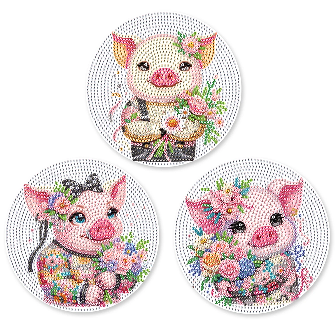 3 قطع الماس الفن اللوحة تحديد الموقع أطقم، DIY الوردي خنزير الماس جولة مكان الحصير الحرفية الجدول الحصير الجدول المطبخ للمنزل ديكور هدية