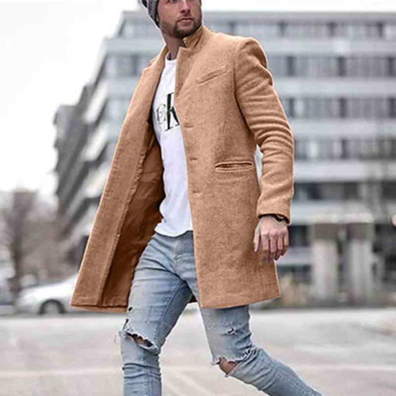 2022 Men\'s Trendy Elegant Woolen Windbreaker Thickened Warm Long Coat Autumn Winter Fashion Casual Trench Clothes