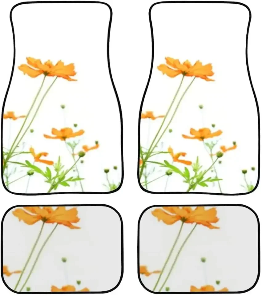 Car Floor Mats Cosmos Flowers On White Print Design Carpet Car SUV Truck Floor Mats 4 Pcs, Car Carpet