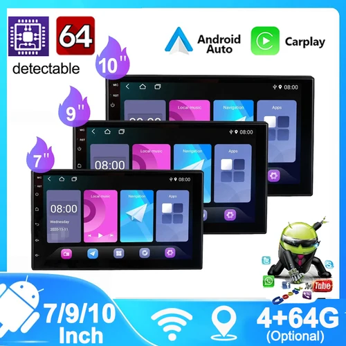 Imagen 1 del producto Radio multimedia con GPS para coche, sistema inteligente con Android 13 pantalla coche android auto Carplay, BT, Universal, 7, 9 y 10 pulgadas, 2DIN carplay inalambrico 4GB radio para automóvil
