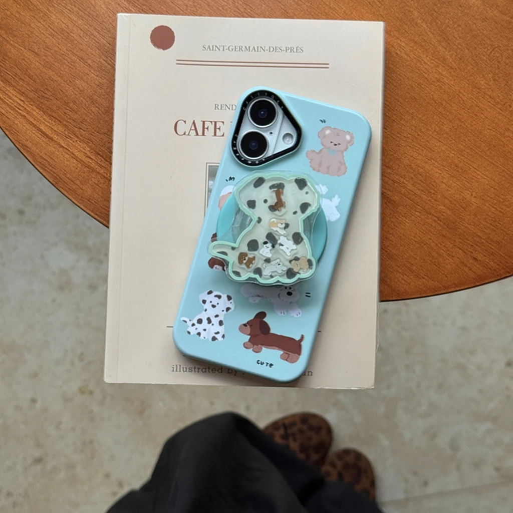 

Веселый мультяшный милый щенок с держателем, магнитный противоударный чехол для телефона с беспроводной зарядкой для iPhone 16, 15, 14, 13 Pro Max