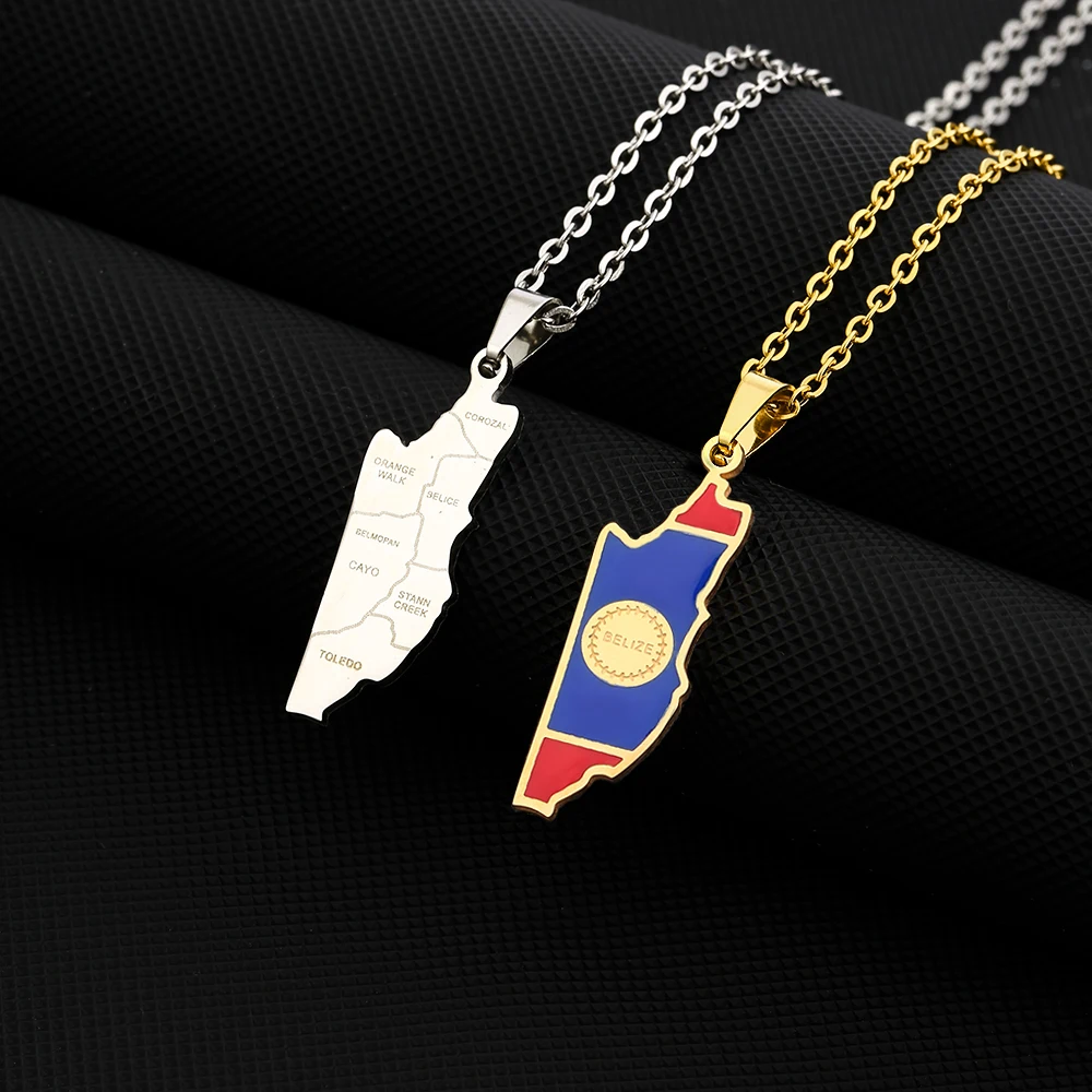 Fashion Belize Map Flag City Pendant Necklace Stainless Steel Creole Men Women Ethnic Maps Jewelry Gift