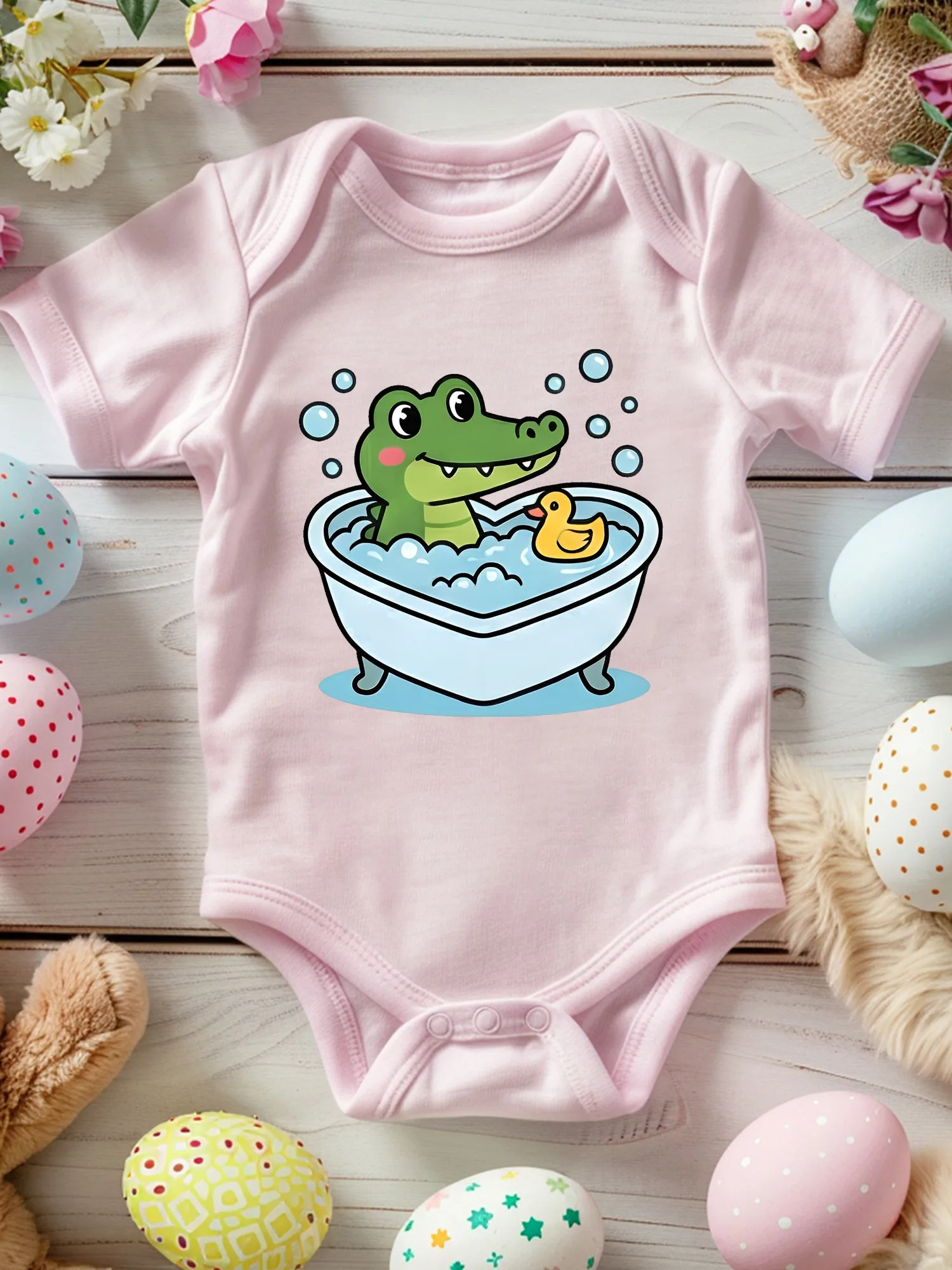 

Купальный костюм унисекс для ползания ребенка из крокодиловой кожи, мягкий комбинезон из 100% хлопка, всесезонное розовое боди 190GSM