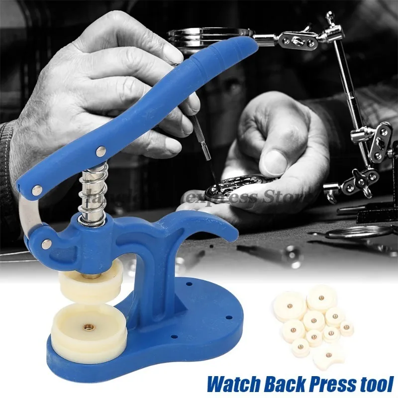 

Пресс-инструмент для ремонта давления, закрывающий заднюю панель часов, корпус инструментов для часовщика, хрустальное стекло, ручные инструменты с 12-пластиковыми штампами, аксессуар для часов