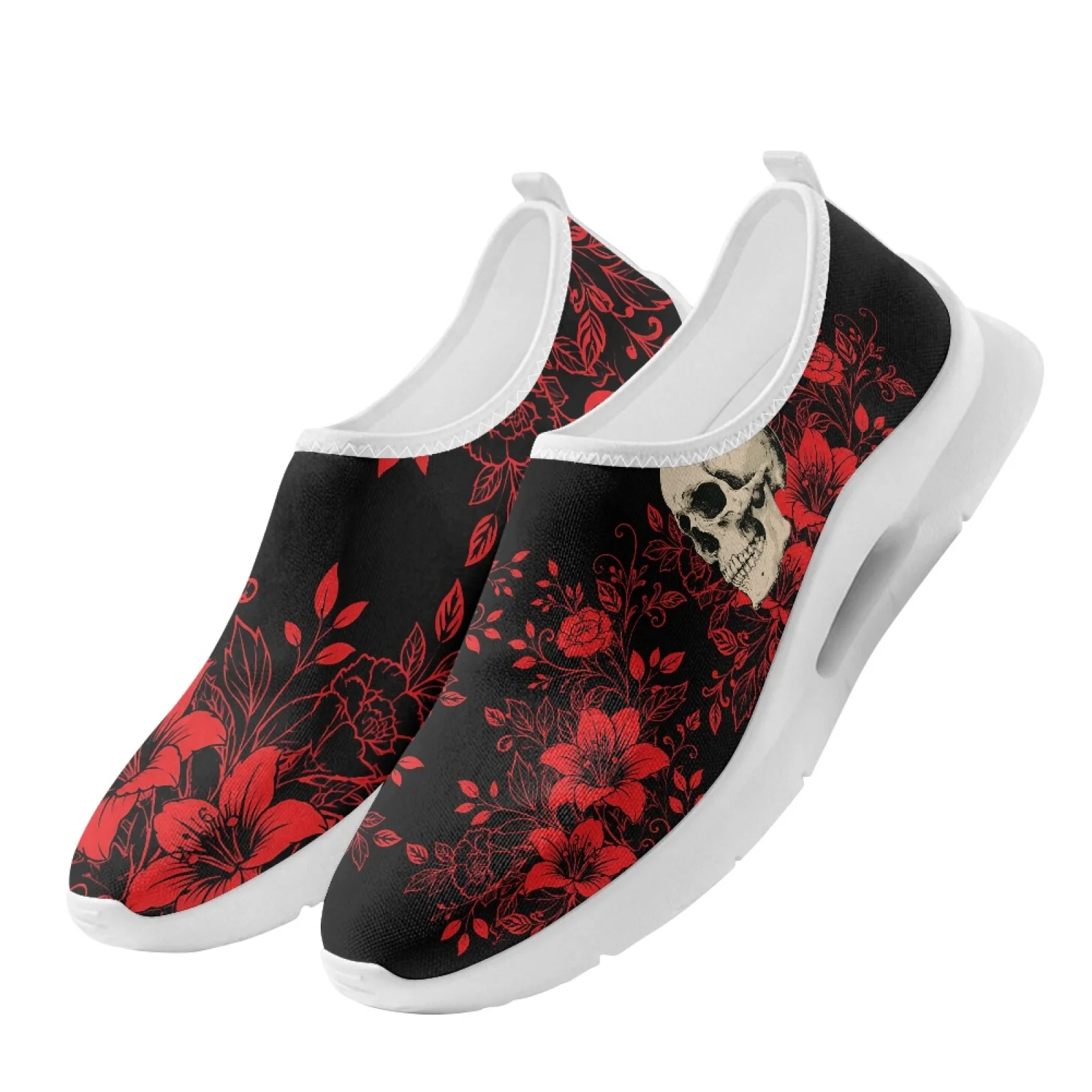 XIXIRIMIDO Women Casual Shoes Slip On Walking Sneakers Nurse Shoes Mens Gym Workout Shoe Breathable Comfortable Soft Rose Skull