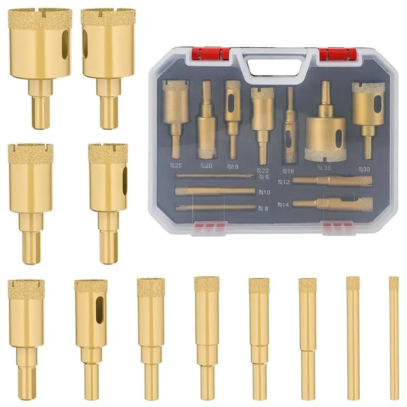 AB34-12-Piece Marble Drill Bit Hole Saw Kit For , Glass, And Tile Cutting - Perfect For Drilling Porcelain, Marble