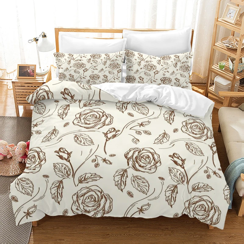 Rose Digital Printed Duvet Set - Polyester - Bedroom Decoration -1 bed cover +2 pillowcase (no pillow core)